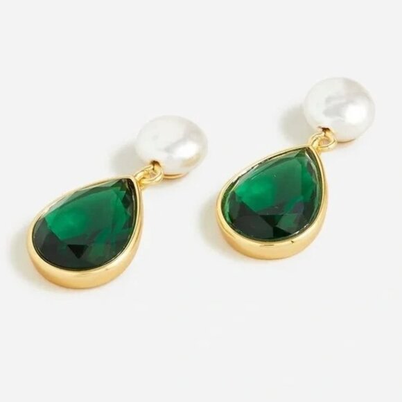 💜 J. Crew Freshwater Pearl and Crystal Teardrop Earrings NWT - Picture 1 of 4